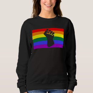 Black Protest Fist LGBTQ Gay Pride Flag Unity Equa Sweatshirt