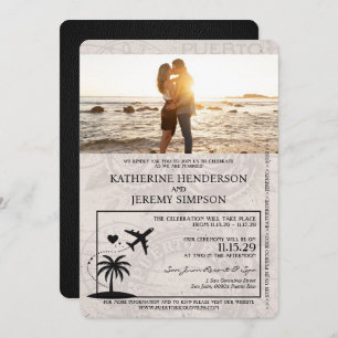 Black Puerto Rico Passport Wedding Invitation