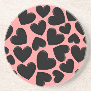 Black Puffy Hearts Coaster