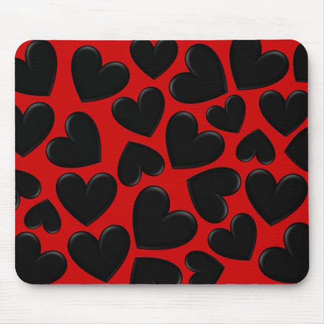 Black Puffy Hearts Mouse Pad (Front)