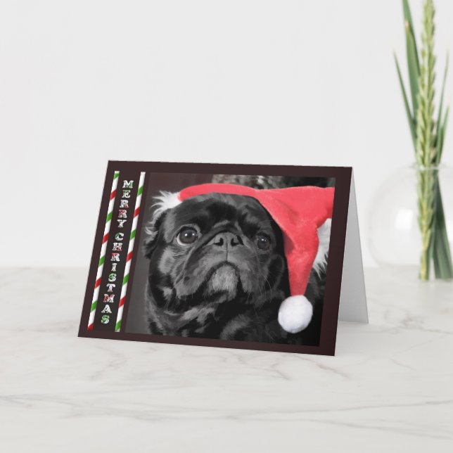 Black Pug Christmas Card (Front)