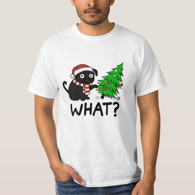Black Pug Christmas Gift Idea T-Shirt (Front)