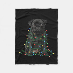 Black Pug Christmas I'm Fine Everything Is Fine  Fleece Blanket