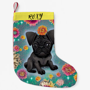 Black Pug  Christmas Stocking with name.