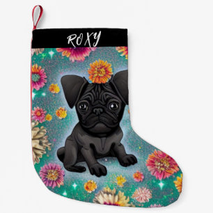 Black Pug Christmas Stocking with name.