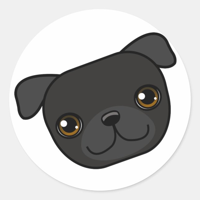 Black Pug Classic Round Sticker (Front)