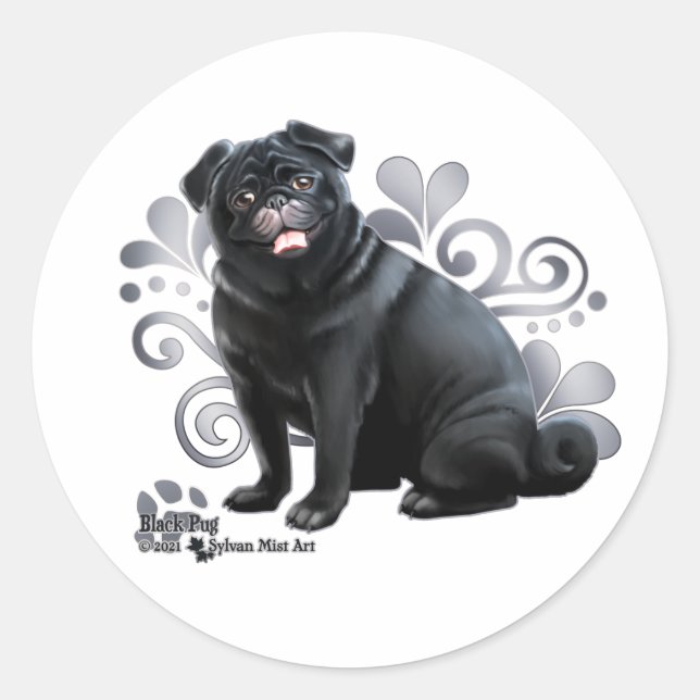 Black Pug Classic Round Sticker (Front)