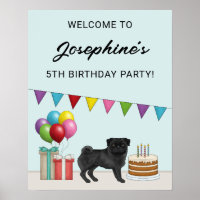 Black Pug Cute Cartoon Dog Birthday Welcome