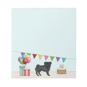 Black Pug Cute Cartoon Dog Colourful Birthday Notepad