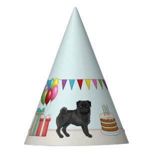 Black Pug Cute Cartoon Dog Colourful Birthday Party Hat