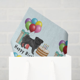 Black Pug Cute Cartoon Dog Colourful Birthday Tissue Paper