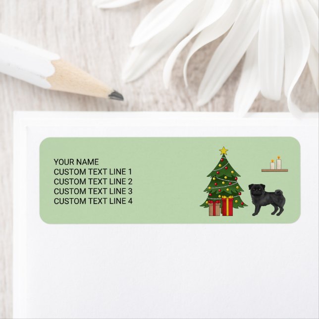 Black Pug Cute Cartoon Dog With A Christmas Tree (Insitu)