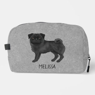 Black Pug Cute Cartoon Dog With Custom Name Blue Dopp Kit