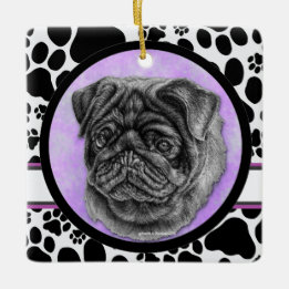 Black Pug Dog Art by Glenda Harlan Ceramic Ornament