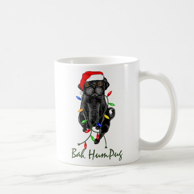 Black Pug Dog Bah Humpug Funny Christmas Coffee Mug (Right)