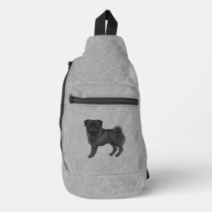 Black Pug Dog Canine Cartoon Dog Illustration Grey Sling Bag