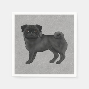Black Pug Dog Canine Cute Cartoon Illustration Napkin