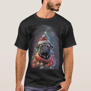Black Pug Dog Christmas Tree Santa T-Shirt