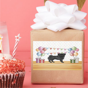 Black Pug Dog Colourful Pastel Birthday Balloons Rectangular Sticker