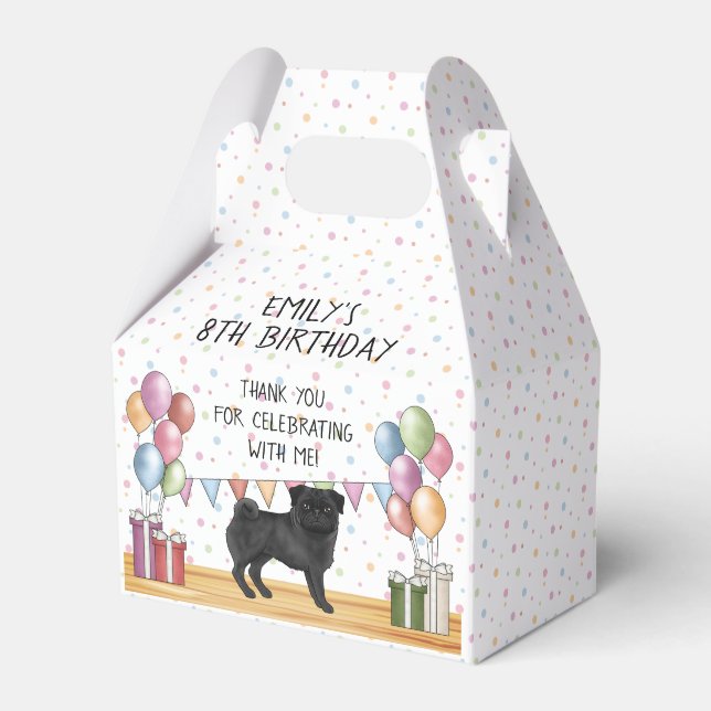 Black Pug Dog Colourful Pastel Birthday Thank You Favour Box (Front Side)