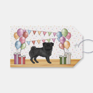 Black Pug Dog Colourful Pastel Happy Birthday Gift Tags