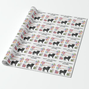 Black Pug Dog Colourful Pastel Happy Birthday Wrapping Paper
