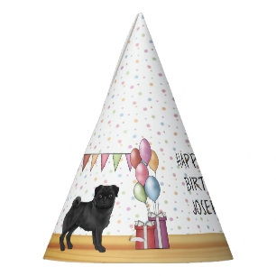 Black Pug Dog Colourful Pastels Happy Birthday Party Hat