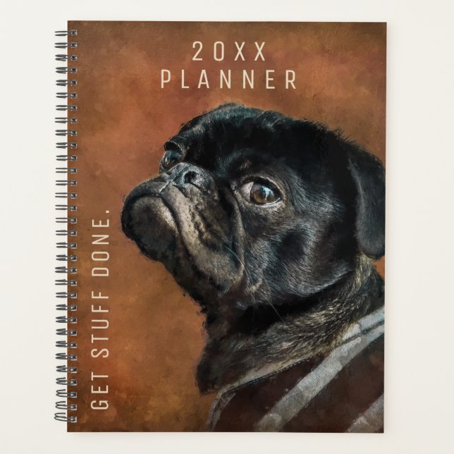 Black Pug Dog Custom Planner (Front)
