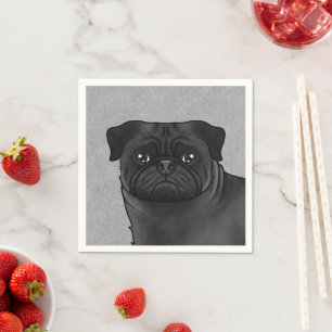 Black Pug Dog Cute Cartoon Dog Head Illustration Napkin