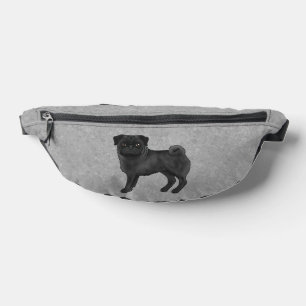 Black Pug Dog Cute Cartoon Dog Illustration Grey Bum Bags