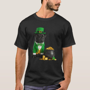 Black Pug Dog Leprechaun Shamrocks St. Patrick's D T-Shirt