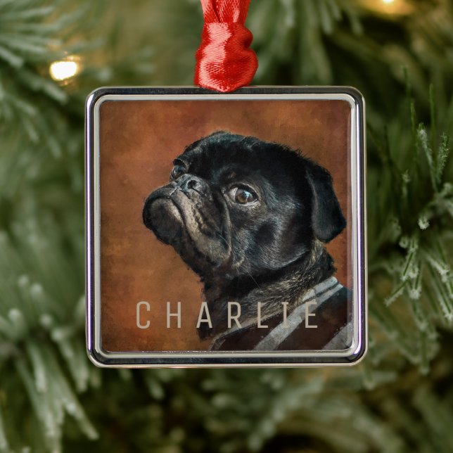 Black Pug Dog Metal Tree Decoration (Tree)