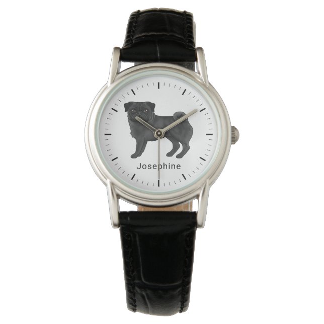 Black Pug Dog Mops Breed Dog Design With Name Watch (Front)