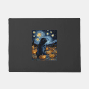 Black Pug dog of van gogh starry night halloween F Doormat