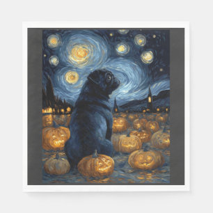 Black Pug dog of van gogh starry night halloween F Napkin