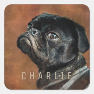 Black Pug Dog Personalised Square Sticker