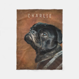 Black Pug Dog Personalized Fleece Blanket