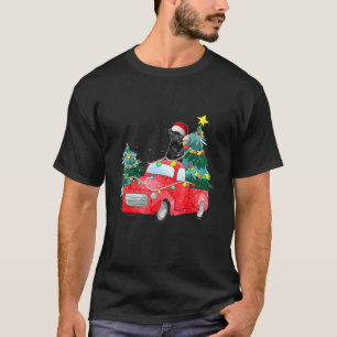 Black Pug Dog Ride Red Truck Christmas Dog Xmas P T-Shirt