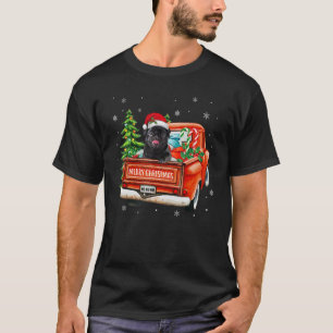 Black Pug Dog Ride Red Truck Christmas Dog Xmas Pa T-Shirt