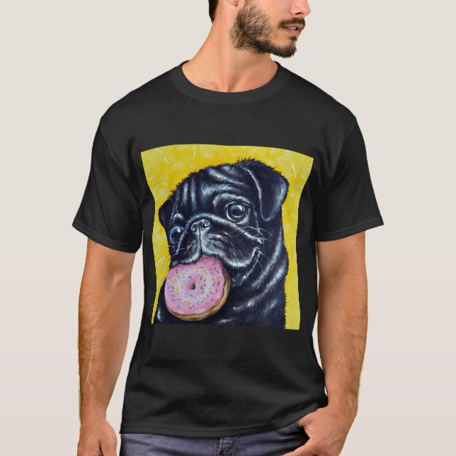 Black pug doughnut T-Shirt (Front)