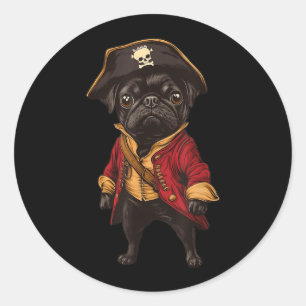 Black Pug Dressed As A Pirate Funny Dog Pug Classic Round Sticker