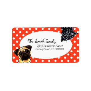Black Pug Fawn Pug Up Down Red Dots Label