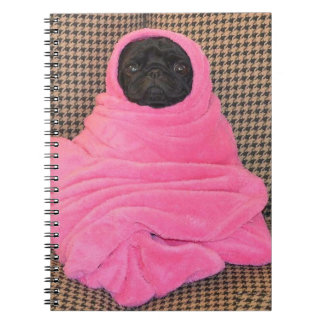 Black Pug in A Pink Blanket Spiral Notebook