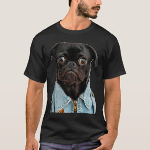 Black Pug in Jeans Sticker Classic  181 T-Shirt