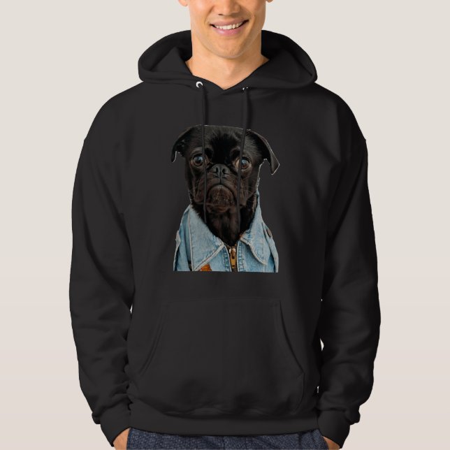 Black Pug in Jeans Sticker Classic T-Shirt 181 Hoodie (Front)