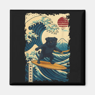 Black Pug Japanese Kanagawa Wave Surfing Japan Mum Magnet