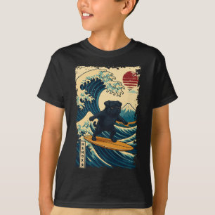 Black Pug Japanese Kanagawa Wave Surfing Japan Mum T-Shirt