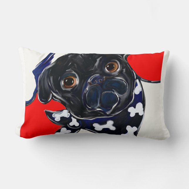 BLACK PUG LUMBAR CUSHION (Front)
