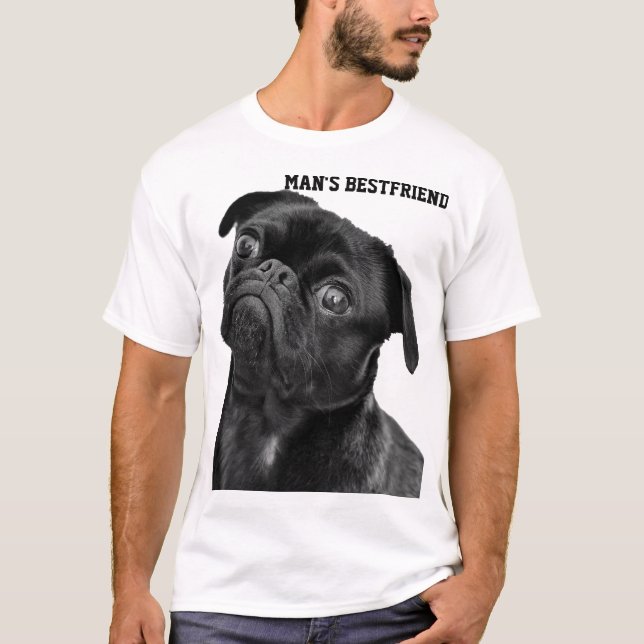 Black PUG MAN'S BESTFRIEND WHITE SHIRT (Front)
