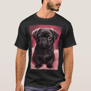 Black pug on pink plush cushion T-Shirt